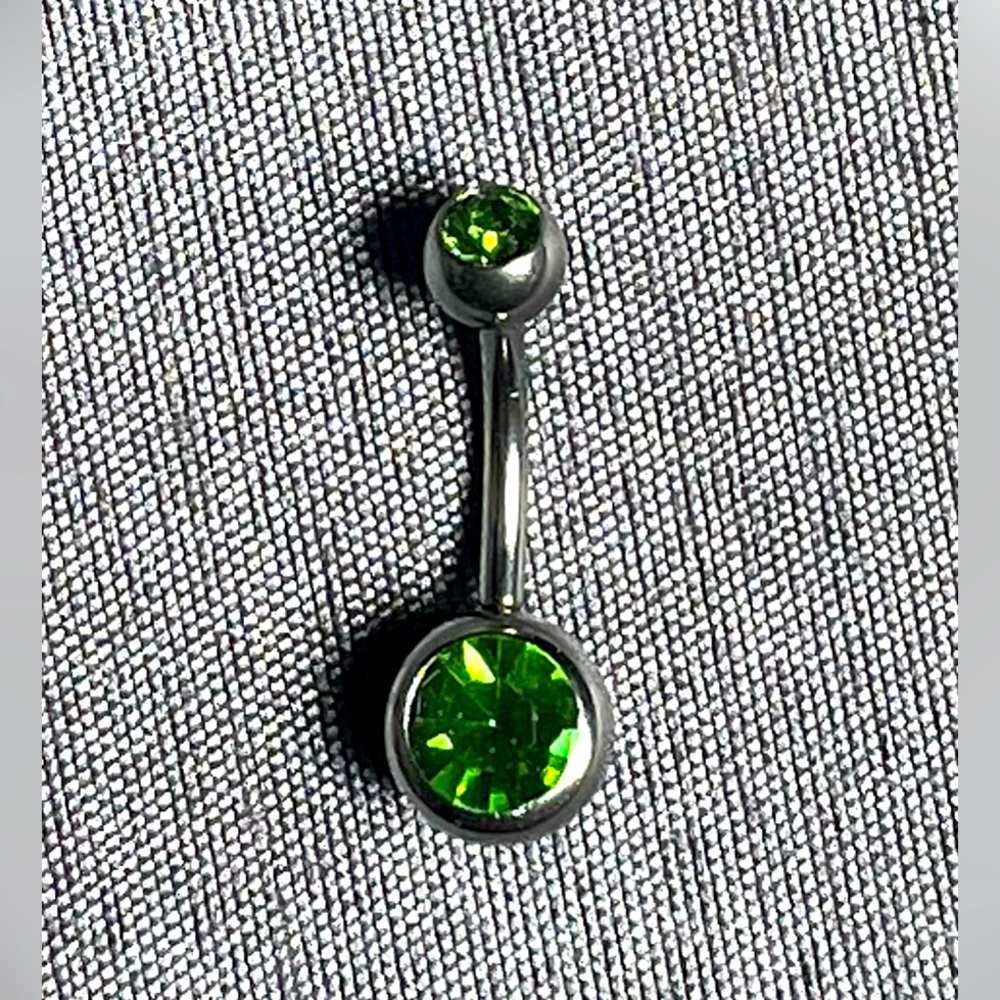 Green CZ 14G Belly Button Ring